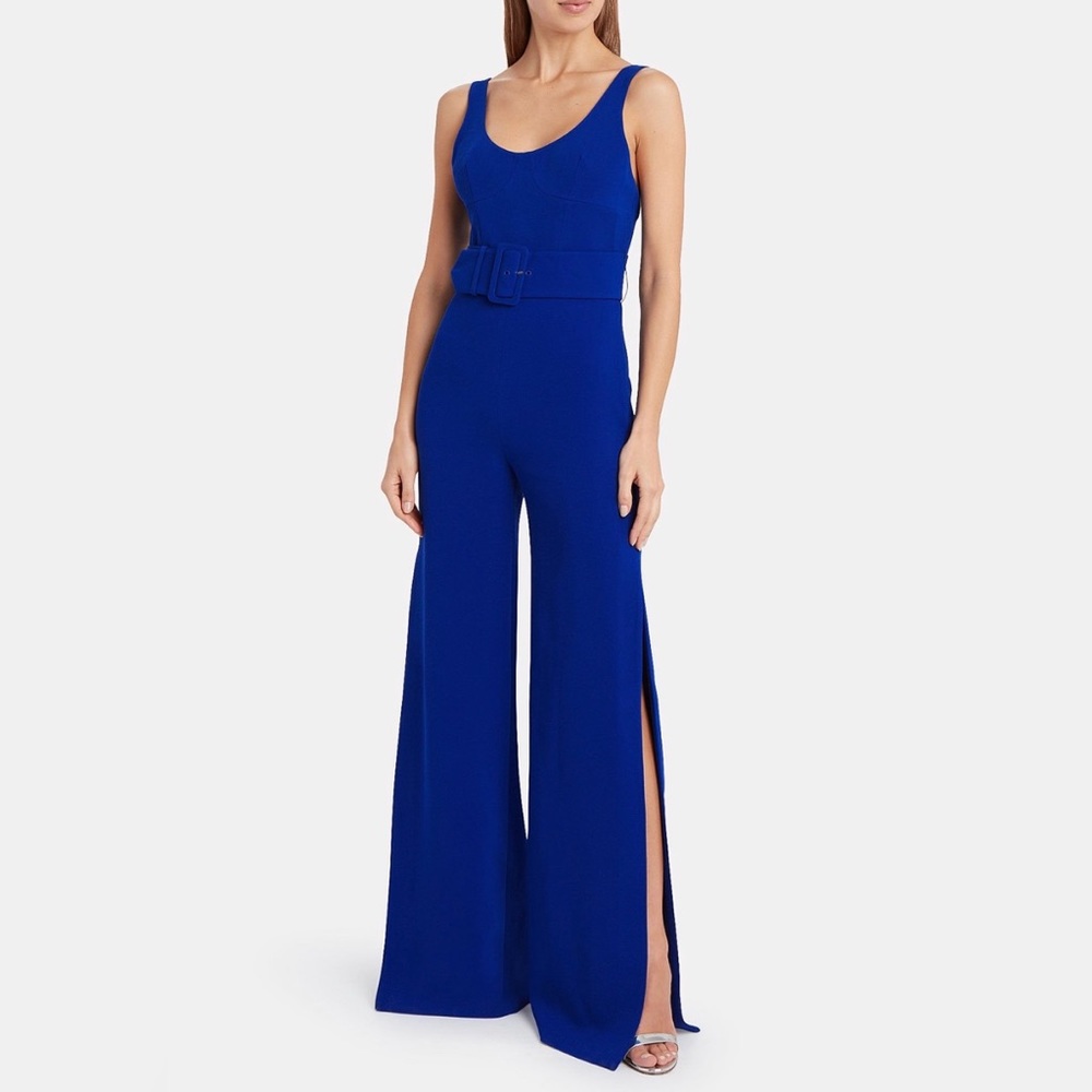 JONATHAN SIMKHAI Belted Crepe Wide Leg Jumpsuit